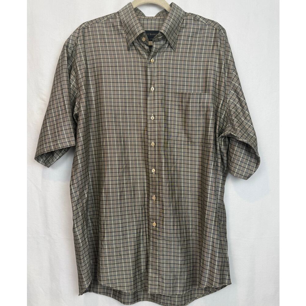 Scott Barber Men's L Short Sleeve Button Down Shirt Plaid 100% Cotton Glen Check